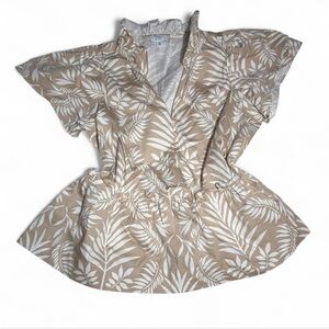 Crown & Ivy Tan and White Leaf Pattern Blouse